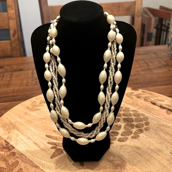 Vintage Freirich Cream Beaded multi strand Necklace - Picture 1 of 7